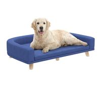 Canapé Chien Lit Pour Chien Design Scandinave Coussin Déhoussable Dim 98l X 67l X 25h Cm Pieds Bois Tissu Polyester Bleu