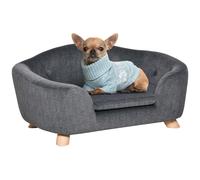 Canapé Chien Lit Pour Chien Design Scandinave Coussin Moelleux Amovible Pieds Bois Massif Dim. 70l X 47l X 30h Cm Peluche Courte Polyester Gris