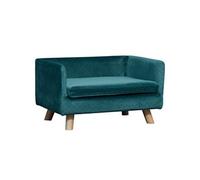 PawHut Canapé chien scandinave velours, coussin moelleux, pieds bois, 64x45x36cm, bleu canard