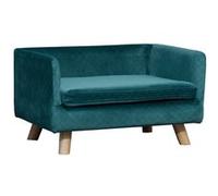 PawHut Canapé chien scandinave velours, coussin moelleux, pieds bois, 64x45x36cm, bleu canard