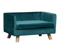 Canapé chien lit pour chien design scandinave coussin moelleux pieds bois massif dim. 64 x 45 x 36 cm velours bleu canard