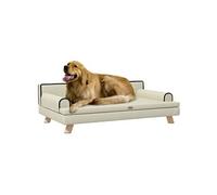 PawHut Canapé chien design scandinave coussin moelleux amovible piètement bois 100x62x32 cm beige