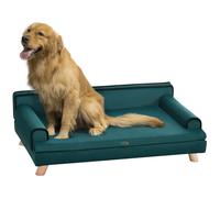 Canapé Chien Lit Pour Chien Design Scandinave Coussin Moelleux Piètement Bois Dim. 100l X 62l X 32h Cm Polyester Bleu Canard