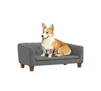 Canapé chien lit pour chien style Chesterfield dossier capitonné coussin moelleux pieds bois polyester gris