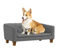 Canapé Chien Lit Pour Chien Style Chesterfield Dossier Capitonné Coussin Moelleux Pieds Bois Polyester Gris