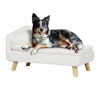 Canapé Chien Méridienne Style Scandinave 2 Coussins Déhoussables Bois Aspect Fourrure Crème