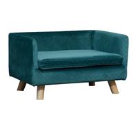 Canapé chien - PawHut - lit pour chien design scandinave coussin moelleux pieds bois massif - velours - 64x45x36cm - bleu canard