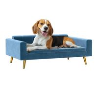 PawHut Canapé Chien, lit pour Chien, revêtement en Velours Soyeux, 94 x 59,5 x 31,5 cm, Design scandinave, canapé pour Chien sur Pied, avec Coussin Moelleux, Pieds en Acier Inoxydable, Bleu
