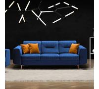 Canapé classique Venezia élégant canapé 3 places avec pieds métalliques Canapé capitonné de style moderne 233 cm, Tissu : Bluvel 86 bleu marine, couleur cuivre