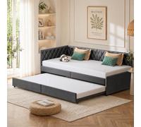 Canape Clic Clac 2 Places Convertible, 90x200 cm en Velours Gris, Clic-Clac avec Lit Escamotable et roulettes, Banquette Lit Extensible 2 Personnes, Design Moderne, Idéal pour Petits Espaces
