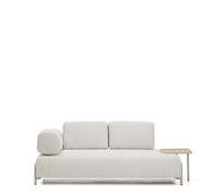 Canapé Compo 2 places en chenille écru, grand plateau plaqué chêne et structure métal beige 200 cm FSC Mix Credit