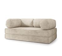 Canapé compressé ALVIO P - 3 places - Convertible en lit - Velours côtelé - Crème - 170x80x68 cm