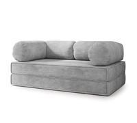 Canapé compressé ALVIO P - 3 places - Convertible en lit - Velours côtelé - Gris clair - 170x80x68 cm