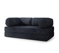 Canapé compressé ALVIO P - 3 places - Convertible en lit - Velours côtelé - Noir - 170x80x68 cm