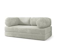 Canapé compressé ALVIO T - 3 places - Convertible en lit - Velours côtelé - Gris clair - 170x80x68 cm