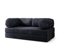 Canapé compressé ALVIO T+S - 3 places - Convertible en lit - Velours côtelé - Noir - 170x80x68 cm