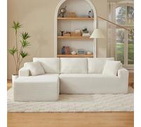 Canapé compressé convertible 3 places en forme de L - 252 cm, Canapé d'angle modulable en mousse à mémoire de forme, Canapé-lit profond avec méridienne surdimensionnée à droite pour le salon, Blanc