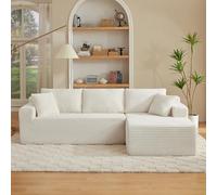 Canapé compressé convertible 3 places en forme de L - 252 cm, Canapé d'angle modulable en mousse à mémoire de forme, Canapé-lit profond avec méridienne surdimensionnée à gauche pour le salon, Blanc