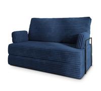 Canapé compressé LADIA T+S - 2 places - Convertible en lit - Velours côtelé - Bleu - 140x60x86 cm