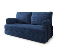 Canapé compressé SILAR T+S - 3 places - Convertible en lit - Velours côtelé - Bleu - 170x80x86 cm