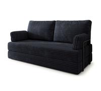 Canapé compressé SILAR T+S - 3 places - Convertible en lit - Velours côtelé - Noir - 170x80x86 cm