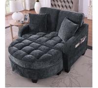Canapé convertible 1 place avec pouf de rangement lit d'appoint tissu chenille bois d'eucalyptus noir - UVRION