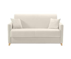Canapé convertible 2-3 places en tissu beige et bois clair avec matelas 13 cm SKANDY