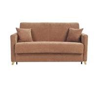 Canapé convertible 2-3 places en tissu effet velours terre brûlée et bois clair avec matelas 13 cm SKANDY