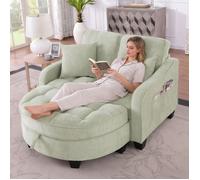 Canapé convertible 2 en 1 avec coffre de rangement, tissu chenille, bois d'eucalyptus, vert cyan