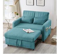 Canapé convertible 2 places avec poches de rangement,canapé double avec dossier réglable,tissu coton et lin, Bleu-vert antique.