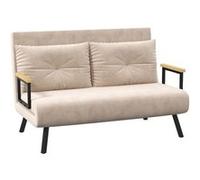 HOMCOM Canapé Convertible 2 Places 4 en 1, canapé-lit avec Dossier réglable sur 5 Niveaux, 2 Coussins et siège rembourré, Tissu Effet Velours, pour Salon, Chambre d'amis, Petit Espace, Beige