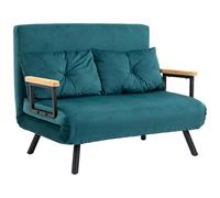 Canapé convertible - HOMCOM - 2 places - dossier réglable à 5 niveaux et 2 coussins rembourrés - revêtement effet velours - bleu