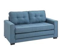 Canapé convertible 2 places design contemporain assise dossier capitonnés polyester aspect lin bleu