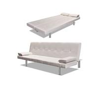 vidaXL Canapé-lit réglable en cuir synthétique avec 2 oreillers Blanc crème