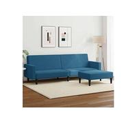 Canape convertible 2 places en velours bleu 77 x 220 x 31 cm