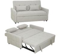 HOMCOM Canapé Convertible 2 Places 3 en 1, canapé-lit clic-clac 137x180cm, lit gigogne, Dossier réglable, 2 Coussins, Assise Large, Tissu Lin, pour Salon, Appartement, Petit Espace, Marron Clair