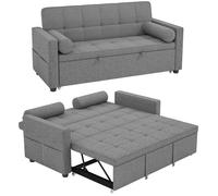 Canapé convertible 2 places - HOMCOM - 3 en 1 - lit gigogne double et dossier réglable - tissu aspect lin - 80,5x137,5x84cm - gris