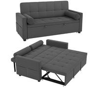 HOMCOM Canapé Convertible 2 Places 3 en 1, canapé-lit capitonné, lit gigogne Double, Dossier réglable, 2 Coussins et Poches d'accoudoirs, Tissu Aspect Lin, pour Chambre, Gris foncé