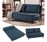 Canapé convertible 2 places - HOMCOM - clic-clac 3 en 1 - dossier réglable, oreiller, assise large - lin - 135x90x78cm - bleu