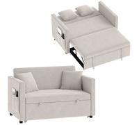 Canapé convertible 2 places - HOMCOM - clic clac - dossier réglable, poches latérales - velours hollandais - 131x81x83cm - beige