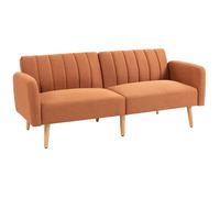 HOMCOM Canapé Convertible 2 Places Design scandinave Dossier inclinable 3 Positions Pieds Bois Tissu Aspect Lin Marron