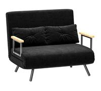 HOMCOM Canapé Convertible 2 Places 4 en 1, canapé-lit avec Dossier réglable sur 5 Niveaux, 2 Coussins et siège rembourré, Tissu Effet Velours, pour Salon, Chambre d'amis, Petit Espace, Noir