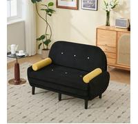 Canapé Convertible 2 Places, Petit Canapé Convertible Noir Velours Côtelé,Clic Clac Canape Lit Pas Cher,Méridienne,2 Coussins Ronds