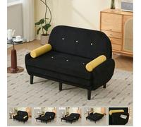 Canapé Convertible 2 Places, Petit Canapé Convertible Noir Velours Côtelé,Clic Clac Canape Lit Pas Cher,Méridienne,2 Coussins Ronds