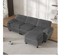 Canapé Convertible 3 Places avec Pouf Démodable, Canapé d'angle Convertible avec Coussins, Canape Modulable Velours Cotele, Gris