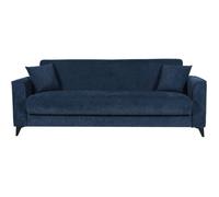 Generique Canapé 3 places convertible Bergamo - tissu bleu foncé, 2 coussins, coffre - 230x85x89 cm