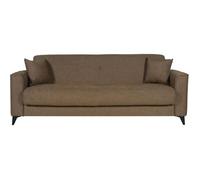 Canapé convertible 3 places - BERGAMO - Tissu marron - 2 coussins - coffre de rangement - 230 x 85 x 89 cm