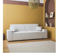 sweeek - Canapé Convertible 3 Places Blanc crème Velours côtelé L 231 x P 96.5 x H 80cm