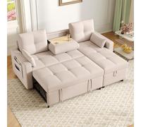 Canapé Convertible 3 Places, Canapé d'angle Convertible, Canapé Lit 3 Places avec Porte-gobelet, Chaise Réversible, Multifonctionnel Canape avec Rangement,Poche Latérale, Canapé en L,Beige(C-Beige)