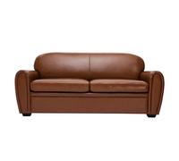 Canapé convertible vintage 3 places cuir marron et bois noir avec matelas 9 cm CLUB